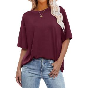 ANRABESS Womens Oversized T Shirts Short Sleeve Crewneck Tops Casual Loose Basic Tee Shirts 2025 Summer Trendy Outfits(Dark Red)