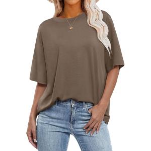 ANRABESS Womens Oversized T Shirts Short Sleeve Crewneck Tops Casual Loose Basic Tee Shirts 2025 Summer Trendy Outfits(Light Brown)