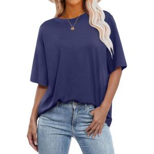ANRABESS Womens Oversized T Shirts Short Sleeve Crewneck Tops Casual Loose Basic Tee Shirts 2025 Summer Trendy Outfits(Navy Blue)