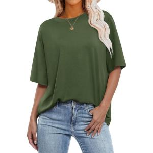 ANRABESS Womens Oversized T Shirts Short Sleeve Crewneck Tops Casual Loose Basic Tee Shirts 2025 Summer Trendy Outfits(Olive)
