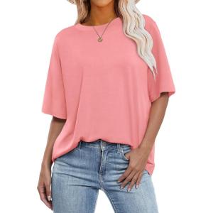 ANRABESS Womens Oversized T Shirts Short Sleeve Crewneck Tops Casual Loose Basic Tee Shirts 2025 Summer Trendy Outfits(Pink)