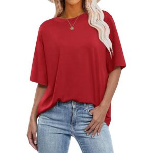 ANRABESS Womens Oversized T Shirts Short Sleeve Crewneck Tops Casual Loose Basic Tee Shirts 2025 Summer Trendy Outfits(Red)