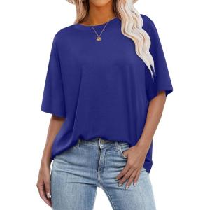 ANRABESS Womens Oversized T Shirts Short Sleeve Crewneck Tops Casual Loose Basic Tee Shirts 2025 Summer Trendy Outfits(Royal Blue)