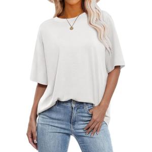ANRABESS Womens Oversized T Shirts Short Sleeve Crewneck Tops Casual Loose Basic Tee Shirts 2025 Summer Trendy Outfits(White)