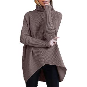 ANRABESS Womens Oversized Turtleneck Batwing Long Sleeve Casual Cozy Baggy Knit Pullover Tunic Sweater 2025 Fall Outfits(Brown)