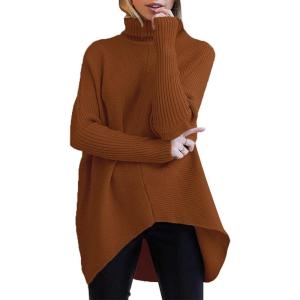 ANRABESS Womens Oversized Turtleneck Batwing Long Sleeve Casual Cozy Baggy Knit Pullover Tunic Sweater 2025 Fall Outfits(Caramel)