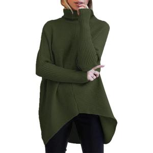 ANRABESS Womens Oversized Turtleneck Batwing Long Sleeve Casual Cozy Baggy Knit Pullover Tunic Sweater 2025 Fall Outfits(Dark Green)