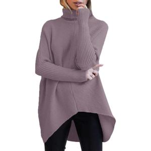 ANRABESS Womens Oversized Turtleneck Batwing Long Sleeve Casual Cozy Baggy Knit Pullover Tunic Sweater 2025 Fall Outfits(Dark Purple)