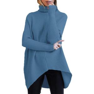 ANRABESS Womens Oversized Turtleneck Batwing Long Sleeve Casual Cozy Baggy Knit Pullover Tunic Sweater 2025 Fall Outfits(Denim Blue)