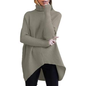 ANRABESS Womens Oversized Turtleneck Batwing Long Sleeve Casual Cozy Baggy Knit Pullover Tunic Sweater 2025 Fall Outfits(Gray Coffee)