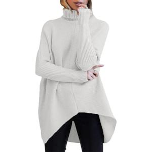 ANRABESS Womens Oversized Turtleneck Batwing Long Sleeve Casual Cozy Baggy Knit Pullover Tunic Sweater 2025 Fall Outfits(Grey)