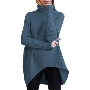 ANRABESS Womens Oversized Turtleneck Batwing Long Sleeve Casual Cozy Baggy Knit Pullover Tunic Sweater 2025 Fall Outfits(Indigo)