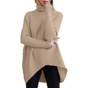 ANRABESS Womens Oversized Turtleneck Batwing Long Sleeve Casual Cozy Baggy Knit Pullover Tunic Sweater 2025 Fall Outfits(Khaki)