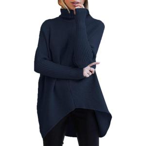 ANRABESS Womens Oversized Turtleneck Batwing Long Sleeve Casual Cozy Baggy Knit Pullover Tunic Sweater 2025 Fall Outfits(Navy Blue)