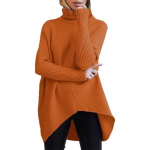 ANRABESS Womens Oversized Turtleneck Batwing Long Sleeve Casual Cozy Baggy Knit Pullover Tunic Sweater 2025 Fall Outfits(Orange Rust)