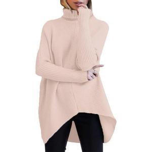 ANRABESS Womens Oversized Turtleneck Batwing Long Sleeve Casual Cozy Baggy Knit Pullover Tunic Sweater 2025 Fall Outfits(Pink)