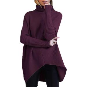 ANRABESS Womens Oversized Turtleneck Batwing Long Sleeve Casual Cozy Baggy Knit Pullover Tunic Sweater 2025 Fall Outfits(Purple)