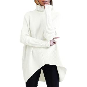 ANRABESS Womens Oversized Turtleneck Batwing Long Sleeve Casual Cozy Baggy Knit Pullover Tunic Sweater 2025 Fall Outfits(White)
