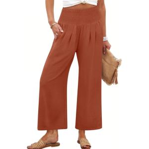 ANRABESS Womens Pants Wide Leg High Waisted Palazzo Pants Summer Flowy Beach Lounge Casual Trousers with Pockets(Brick Red)