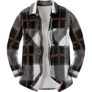 ANRABESS Womens Sherpa Fleece Lined Flannel Plaid Shirt Jackets Fuzzy Warm Button Down Shacket with Pockets 2025 Fall Outfits(Black Brown Plaid)