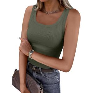 ANRABESS Womens Sleeveless Scoop Neck Tank Top Ribbed Fitted Summer Basic Slim Cute Tops 2025(Army Green)