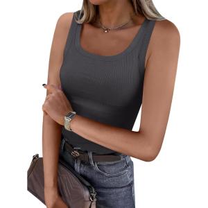 ANRABESS Womens Sleeveless Scoop Neck Tank Top Ribbed Fitted Summer Basic Slim Cute Tops 2025(Charcoal)