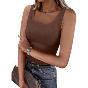 ANRABESS Womens Sleeveless Scoop Neck Tank Top Ribbed Fitted Summer Basic Slim Cute Tops 2025(Coffee Brown)