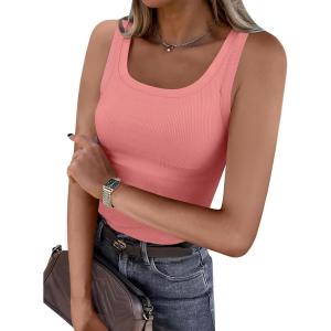 ANRABESS Womens Sleeveless Scoop Neck Tank Top Ribbed Fitted Summer Basic Slim Cute Tops 2025(Coral Pink)