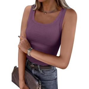ANRABESS Womens Sleeveless Scoop Neck Tank Top Ribbed Fitted Summer Basic Slim Cute Tops 2025(Dark Purple)