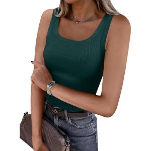 ANRABESS Womens Sleeveless Scoop Neck Tank Top Ribbed Fitted Summer Basic Slim Cute Tops 2025(Forest Green)