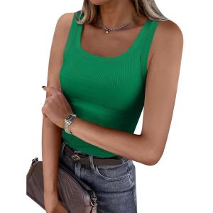 ANRABESS Womens Sleeveless Scoop Neck Tank Top Ribbed Fitted Summer Basic Slim Cute Tops 2025(Green)