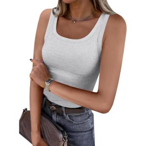 ANRABESS Womens Sleeveless Scoop Neck Tank Top Ribbed Fitted Summer Basic Slim Cute Tops 2025(Light Gray)