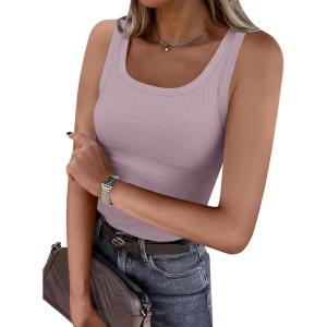 ANRABESS Womens Sleeveless Scoop Neck Tank Top Ribbed Fitted Summer Basic Slim Cute Tops 2025(Light Pink)