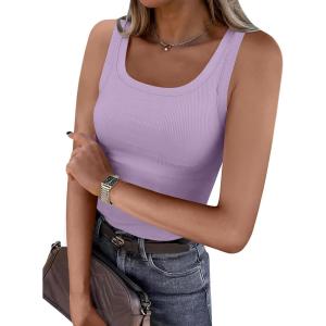 ANRABESS Womens Sleeveless Scoop Neck Tank Top Ribbed Fitted Summer Basic Slim Cute Tops 2025(Light Purple)