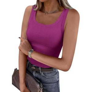ANRABESS Womens Sleeveless Scoop Neck Tank Top Ribbed Fitted Summer Basic Slim Cute Tops 2025(Purple)