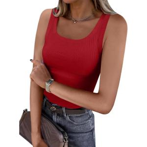 ANRABESS Womens Sleeveless Scoop Neck Tank Top Ribbed Fitted Summer Basic Slim Cute Tops 2025(Red)