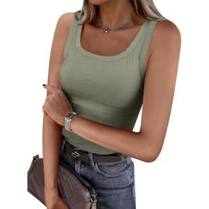 ANRABESS Womens Sleeveless Scoop Neck Tank Top Ribbed Fitted Summer Basic Slim Cute Tops 2025(Sage Green)