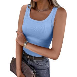ANRABESS Womens Sleeveless Scoop Neck Tank Top Ribbed Fitted Summer Basic Slim Cute Tops 2025(Sky Blue)
