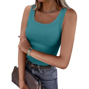 ANRABESS Womens Sleeveless Scoop Neck Tank Top Ribbed Fitted Summer Basic Slim Cute Tops 2025(Teal)
