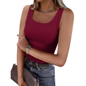 ANRABESS Womens Sleeveless Scoop Neck Tank Top Ribbed Fitted Summer Basic Slim Cute Tops 2025(Wine Red)