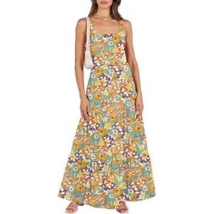 ANRABESS Women’s Summer Casual Long Maxi Beach Vacation Dresses Sleeveless Square Neck Flowy Tiered Sun Dress with Pockets(Floral Yellow)