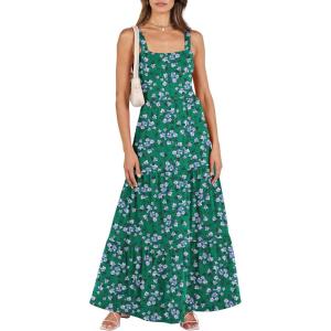 ANRABESS Women’s Summer Casual Long Maxi Beach Vacation Dresses Sleeveless Square Neck Flowy Tiered Sun Dress with Pockets(Green Purple Floral)