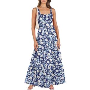 ANRABESS Women’s Summer Casual Long Maxi Beach Vacation Dresses Sleeveless Square Neck Flowy Tiered Sun Dress with Pockets(Lily Floral)
