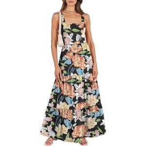 ANRABESS Women’s Summer Casual Long Maxi Beach Vacation Dresses Sleeveless Square Neck Flowy Tiered Sun Dress with Pockets(Multicolored Floral)
