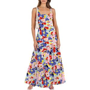 ANRABESS Women’s Summer Casual Long Maxi Beach Vacation Dresses Sleeveless Square Neck Flowy Tiered Sun Dress with Pockets(Tie Dye)