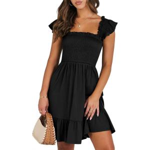 ANRABESS Women’s Summer Casual Sleeveless Square Neck Dress 2025 Smocked Ruffle Backless Boho Beach Cute Teen Short Sundress(Black)