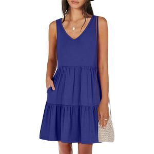 ANRABESS Womens Summer Casual Tank Dress Sleeveless V Neck T Shirt Sundress Flowy Tiered Swing Mini Beach Vacation Dresses(Royal Blue)