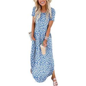 ANRABESS Womens Summer Maxi Dress Short Sleeve Casual Loose Long T Shirt Dresses Split Vacation Beach Sundress Travel Outfits(Floral Bule)