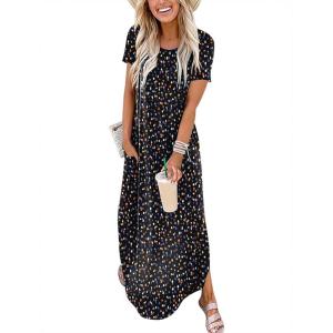ANRABESS Womens Summer Maxi Dress Short Sleeve Casual Loose Long T Shirt Dresses Split Vacation Beach Sundress Travel Outfits(Multicolored Point)
