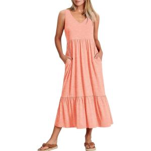 ANRABESS Womens Summer Maxi Dresses Fit & Flare Flowy V Neck Sleeveless Swing Casual Tiered Beach Sundress with Pockets(Pink)